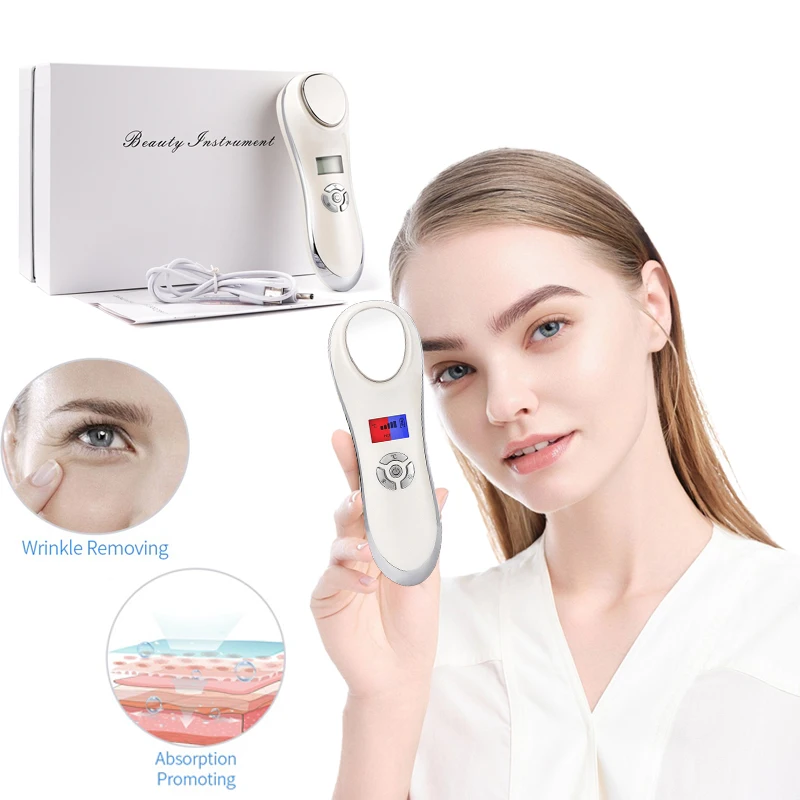 Hot Cold Hammer Ultrasonic Cryotherapy Shrink Pores Facial Lifting Vibration Massager Ultrasound Eye Skin Care Device