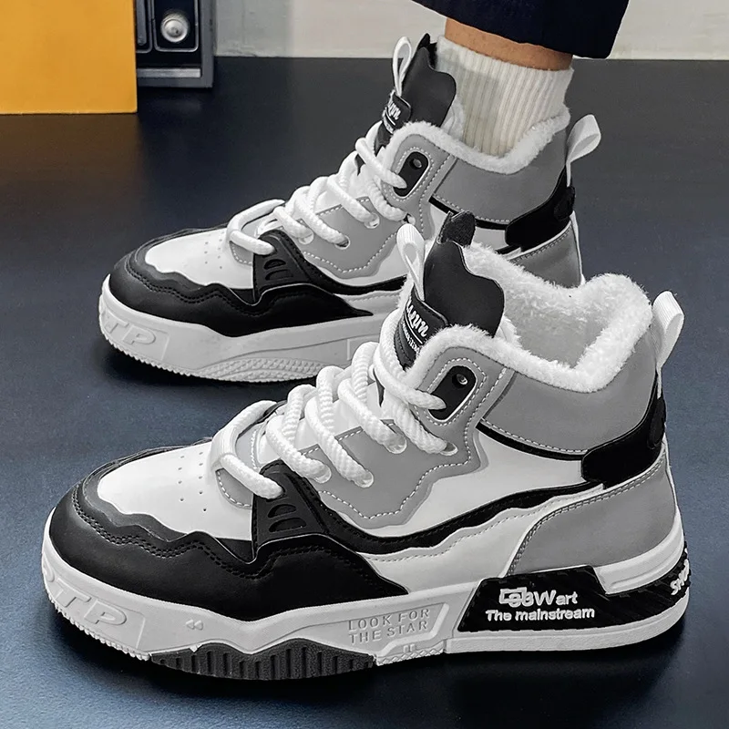 

Men Shoes Winter High-top Cotton Shoes Winter Leather Sneaker Plush Warm Snow Boots Fashion Velvet Casual Board Shoes