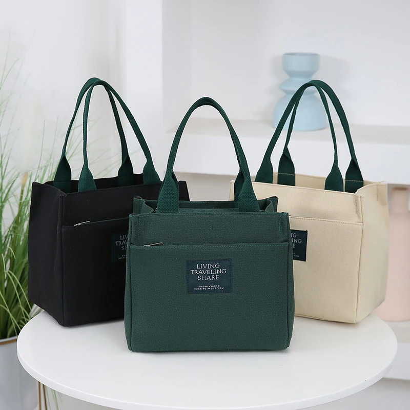 2024 New Canvas Bag Versatile Handbag Female Student Lunch Box Bag Simple Tote Bag Office Worker Lunch Bag Tote Bag