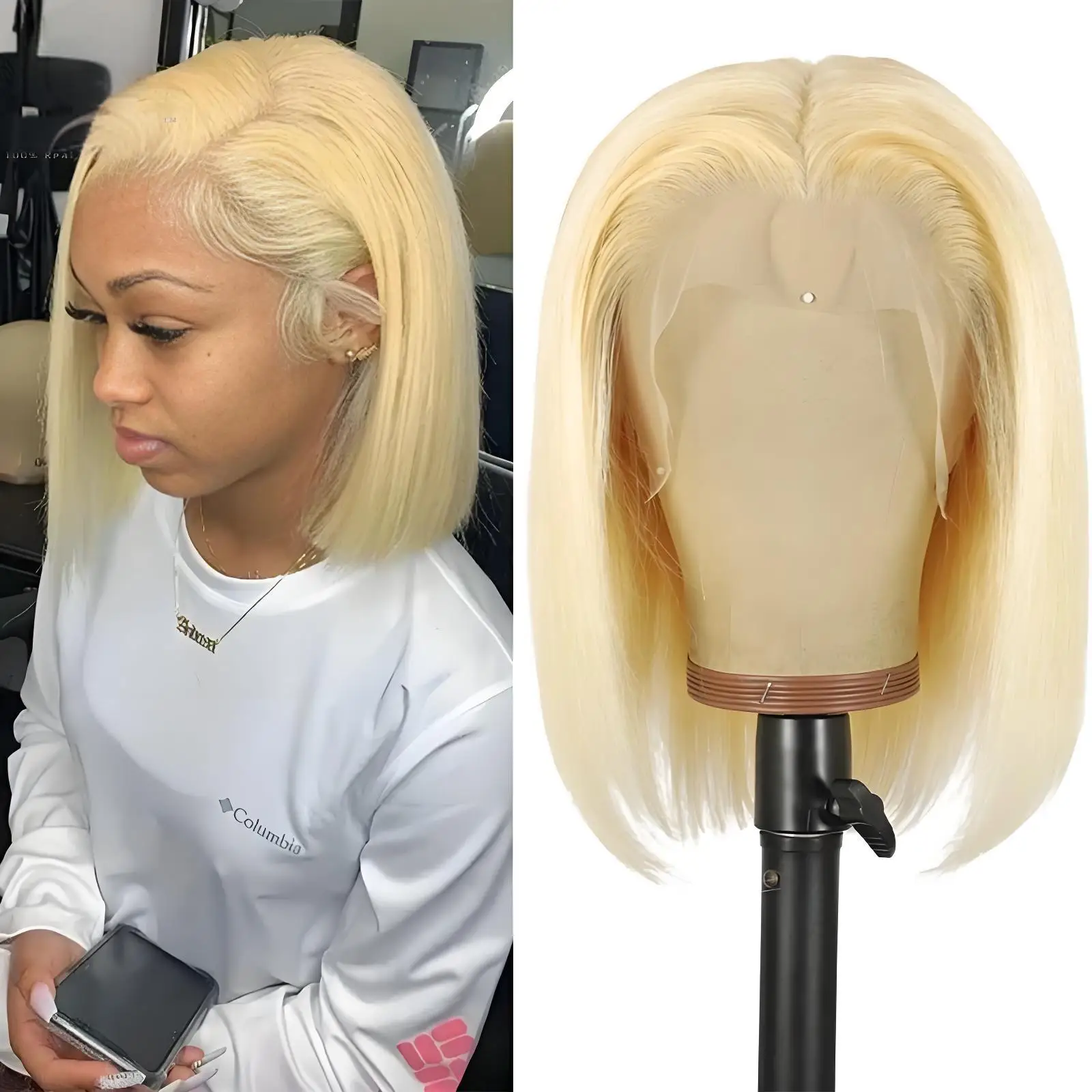 8-16 inches 613 Blonde Bob Wigs Straight HD Lace Frontal Bob Wig 100% Human Hair 13x6 HD Lace Front Wig 100% Human Hair Wigs