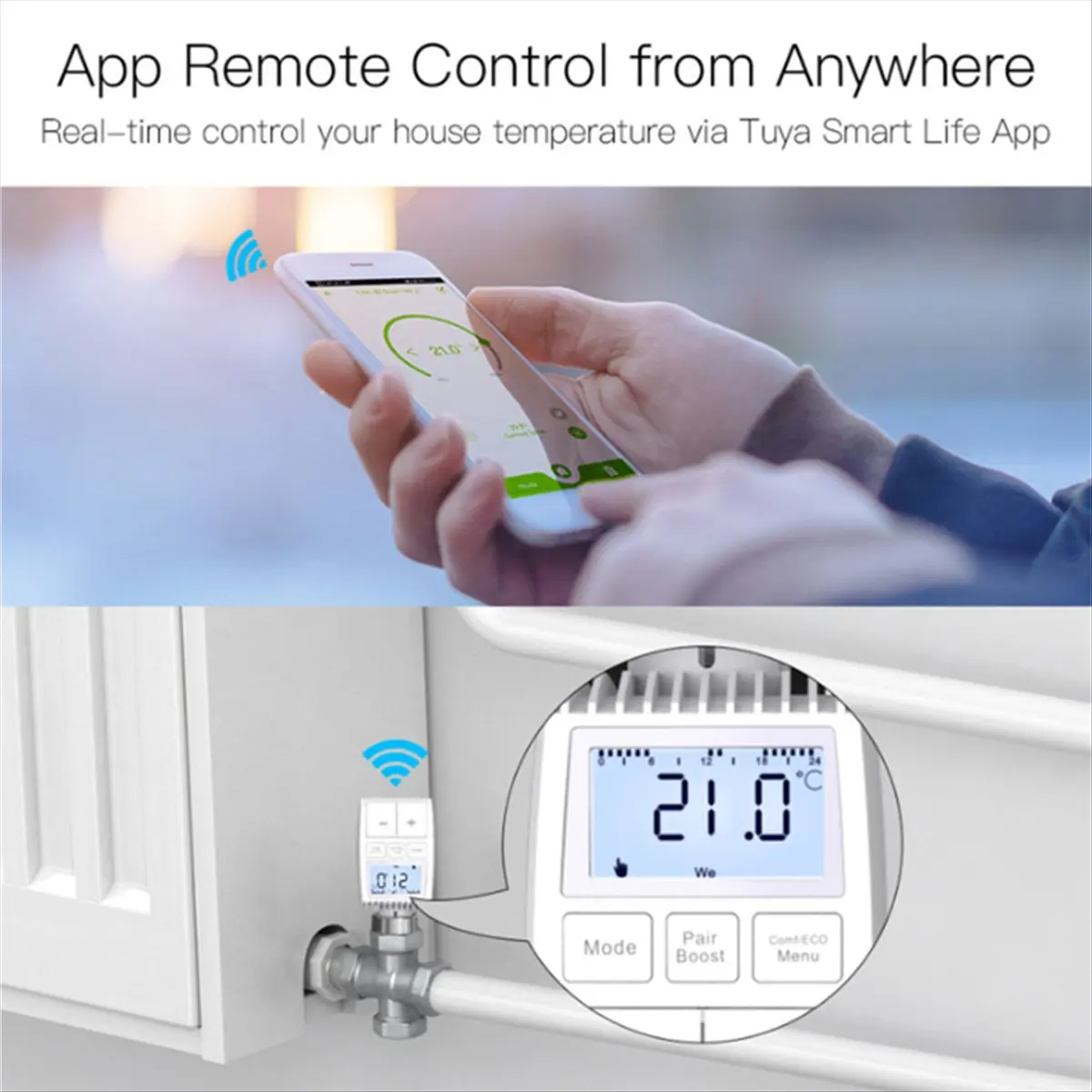 Compatible Tuya ZigBee Radiator Actuator Valve Smart Thermostat Temperature Controller Internal Sensor TRV Voice Control