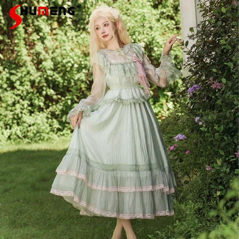 

Original French Elegant Cla Princess Tea Party Long Dress Set Summer New Women's Sweet Slim Fit Retro Sling Dress Jsk Vestidos