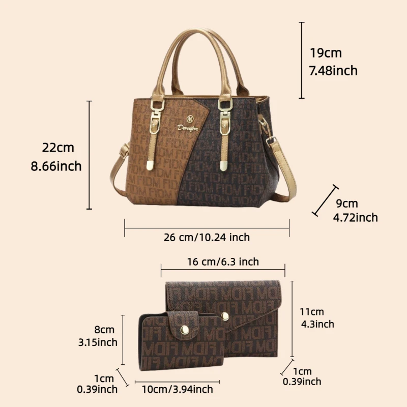 3-piece women's bag set, luxury premium leather printed women's handbags, large-capacity bags practical for daily use and travel - view 3