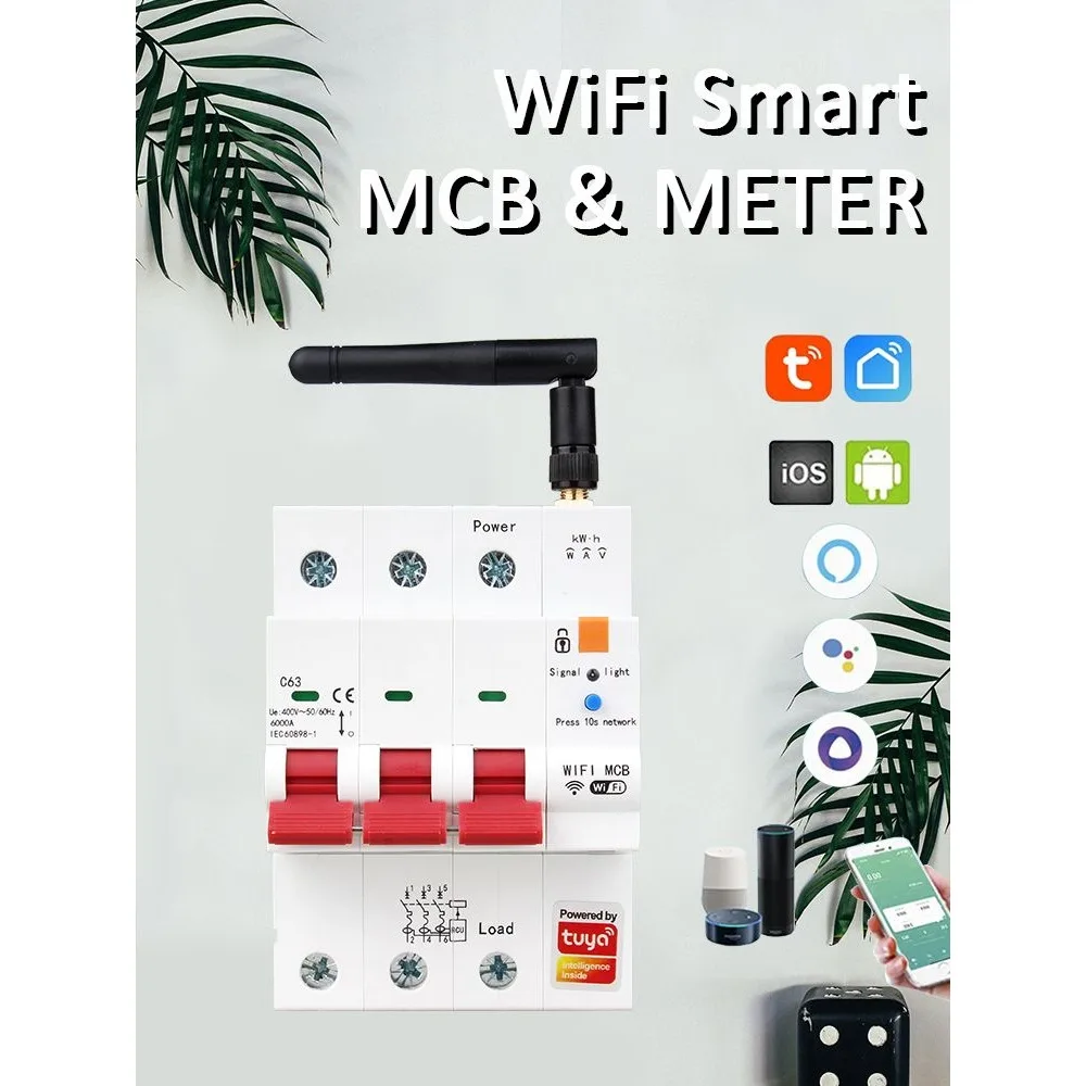 

Tuya Smart WiFi 1P 2P 3P 4P 63A RS485 Circuit Breaker with Measurement,Timer Breaker,Voice Control and Current Protection Alice