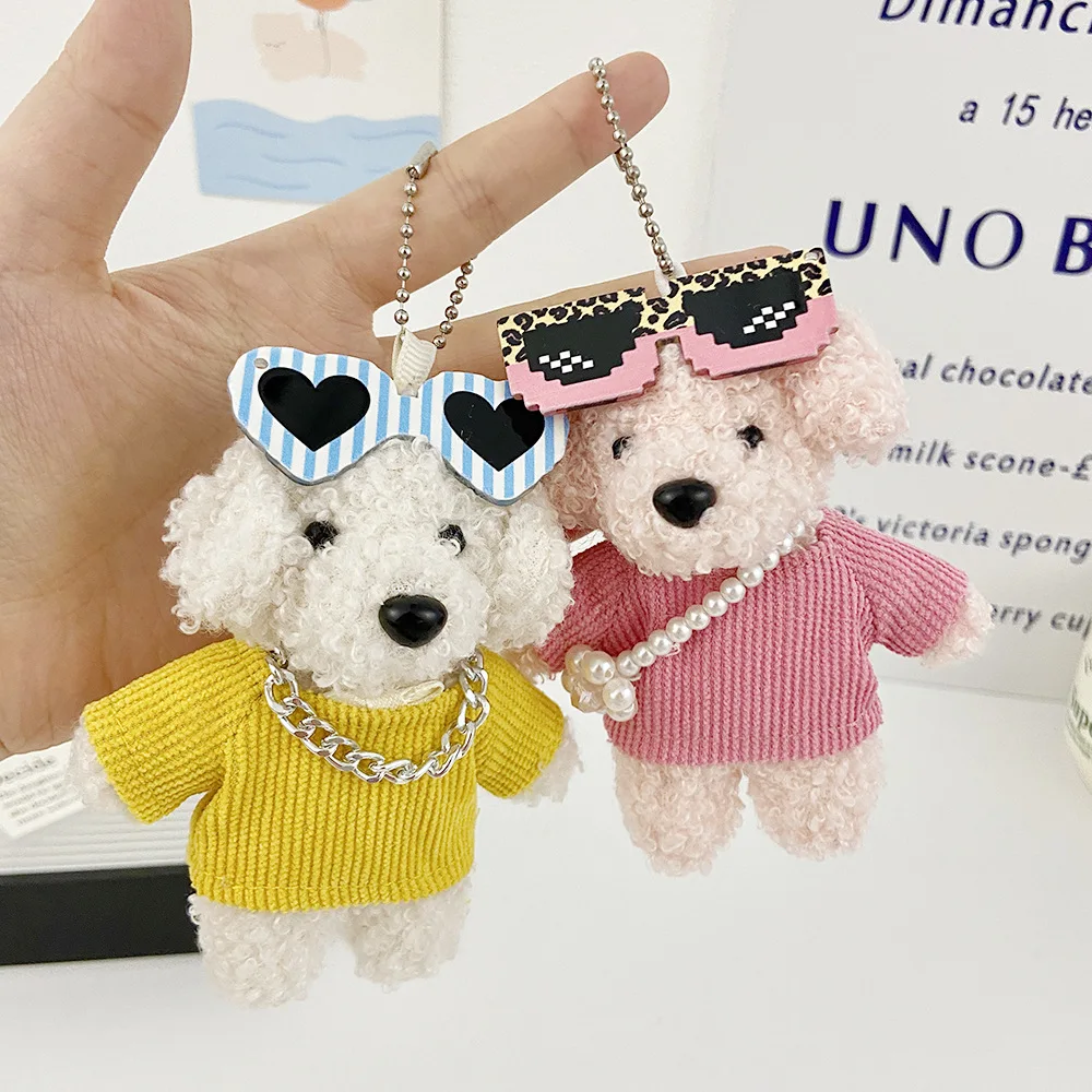 Creative Sunglasses Dog Plush Pendant Fashion Pendant Keychain Pendant Couple Bag Doll Accessories Cute Gift Funny Simple Trendy