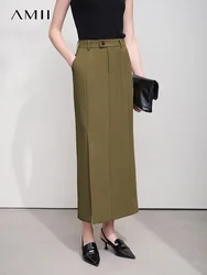 AMII Minimalism Premium Skirt For Women 2025 Autumn New Commuter Asymmetric Split Straight Skirt Slim Thin Suit Skirt 12521019