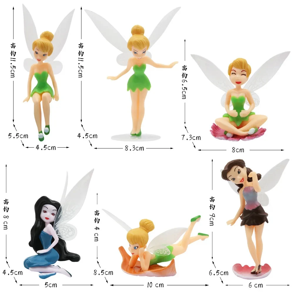 6 szt./zestaw Anime Figurki Akcji Tinkerbell z bajek dla dziewczynek, Tinker Bell, PVC