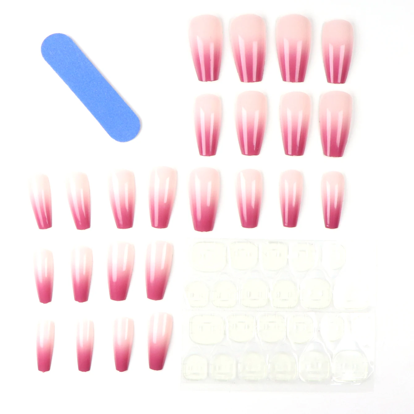 24 Uds. Mejora tu apariencia con gradiente de color púrpura claro, juego de uñas postizas cuadradas largas, 1 lima de uñas y 1 Kit de pegatinas de pegamento para uñas
