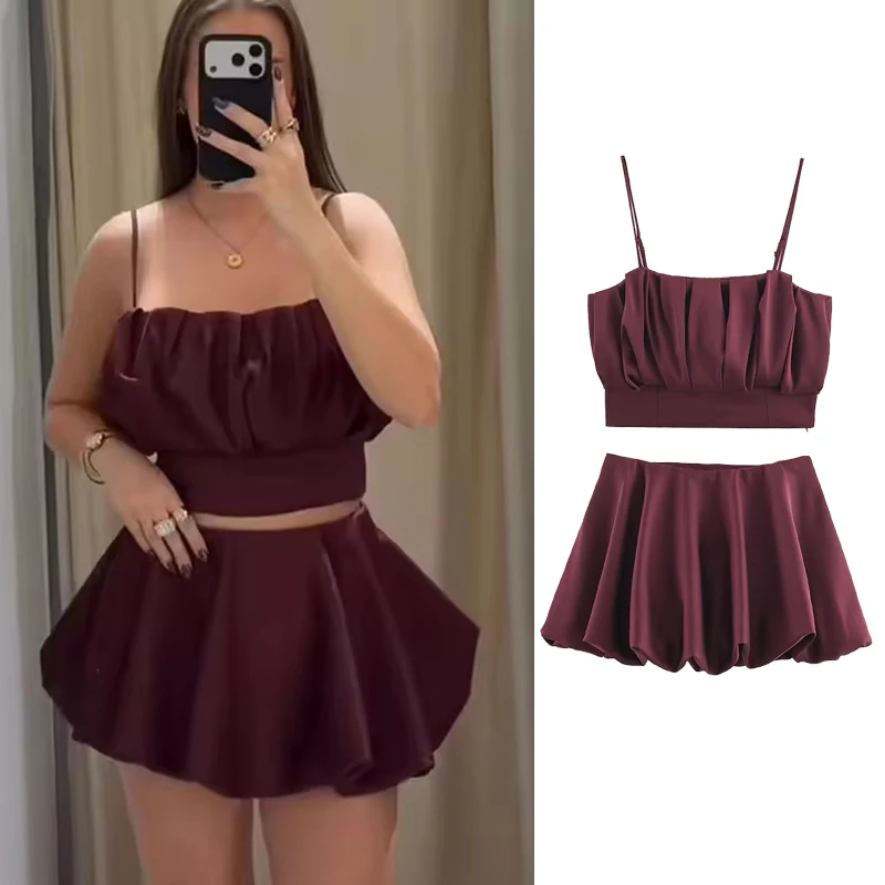 Conjunto de ocio para mujer, nueva moda 20225, Top corto sin mangas con espalda descubierta y minifaldas, conjunto de dos piezas, conjunto elegante de calle alta para mujer
