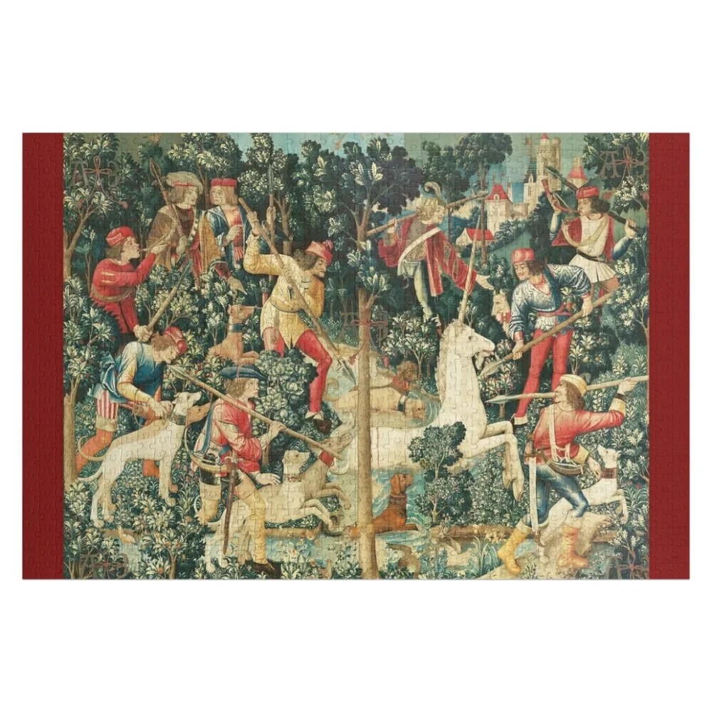 

UNICORN IS ATTACKED, FANTASY FLOWERS, GREEN FLORAL MOTIFS Jigsaw Puzzle Wooden Decor Paintings Jigsaw For Kids Puzzle