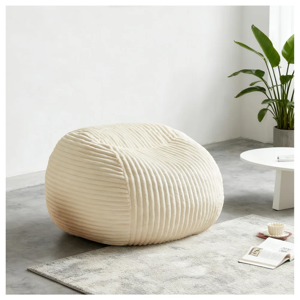 Sillón Puff Beige de Alta Gama para Adultos - Sofá Lounge Ultra Suave de Espuma Viscoelástica y Cómodo Sillón de Lectura, Ideal