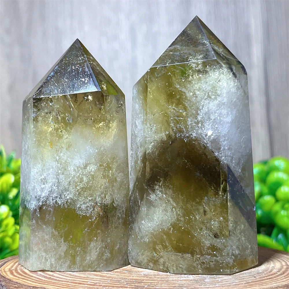 Yellow Citrine Tower Point Wand Quartz Natural Healing Smokey Stone Mineral Reiki Crystal Home Restoration Decoration Gem Energ