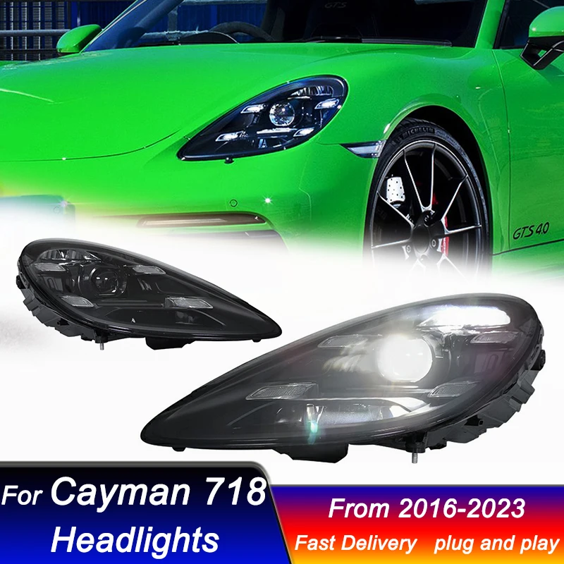 

Автомобильные светодиодные фары для Porsche Cayman 718 Boxster 2016-2023, новые полностью светодиодные DRL динамические сигнальные фары, передний фонарь в сборе