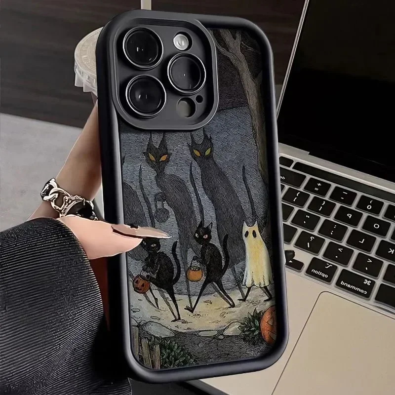 Dark Funny Monster Cat Fox Creative Phone Case for iPhone 16 15 Pro Max 11 12 13 14 XS XR7 8 Plus Matte Soft Shockproof Case