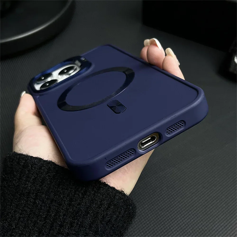 for Magsafe Camera Bracket Matte Case for iPhone 15Pro 14 15 13 Pro Max Plus Invisible Stand Solid Color Cover for iPhone 12 11