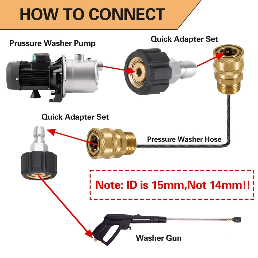 Imagem -05 - Kit Adaptador Lavadora de Pressão Conexão Rápida Latão Arruela de Alta Pressão e Mangueira M22 15 mm M22 14 mm a 8