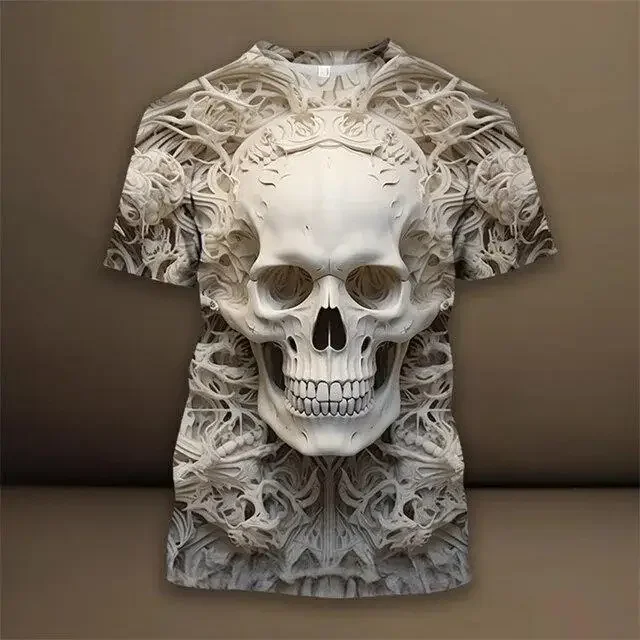 

New Retro Skeleton Pattern T Shirt For Man Luxury Skull 3D Printed Summer Harajuku Short Sleeve Loose Street Tops Sport T-shirts