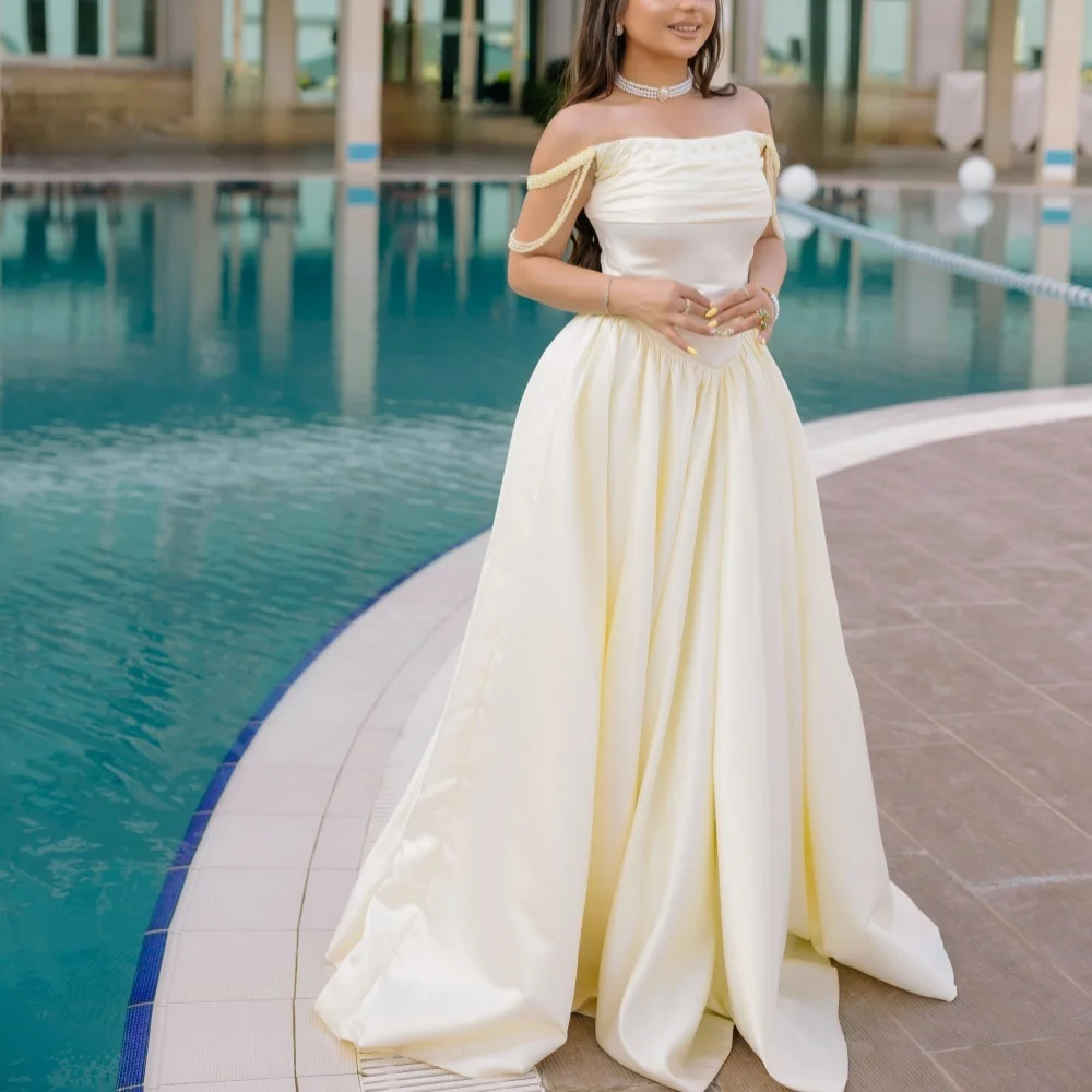 

Customized High Quality Beading Off-the-shoulder Wedding Party Dress for Banquet A-line Floor-length Formal Evening Dress