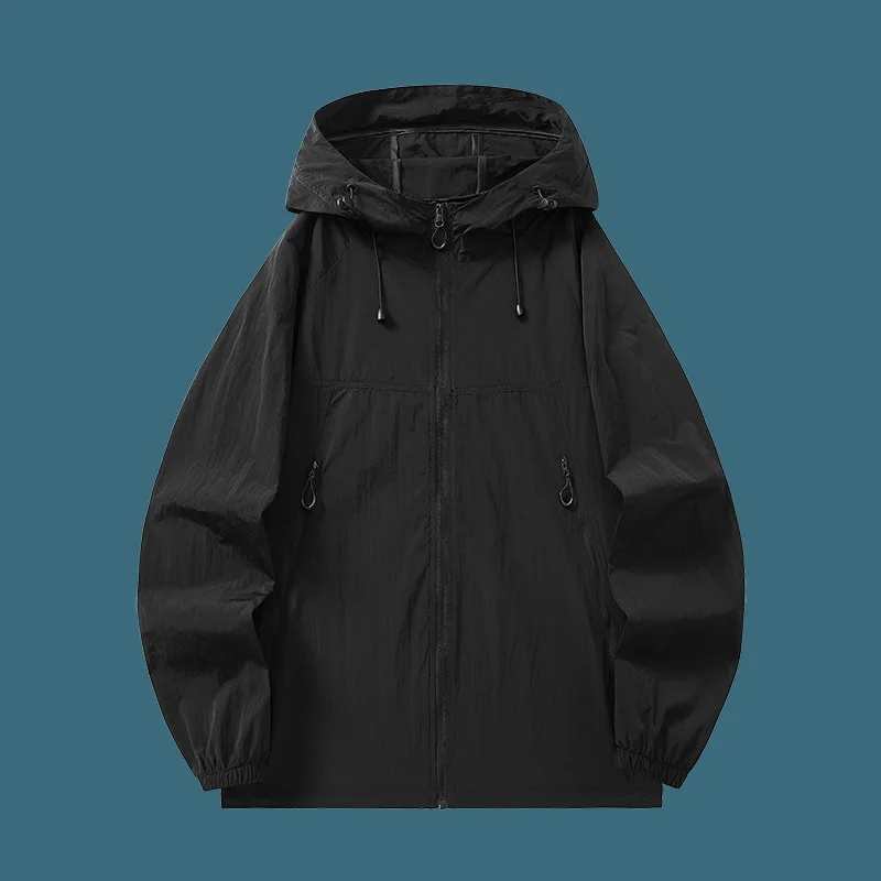 Summer Men Coat New Thin Breathable Contrast Color Male Sun-protective Outerwear Long Sleeve Hooded Zipper Casual Man Jacket