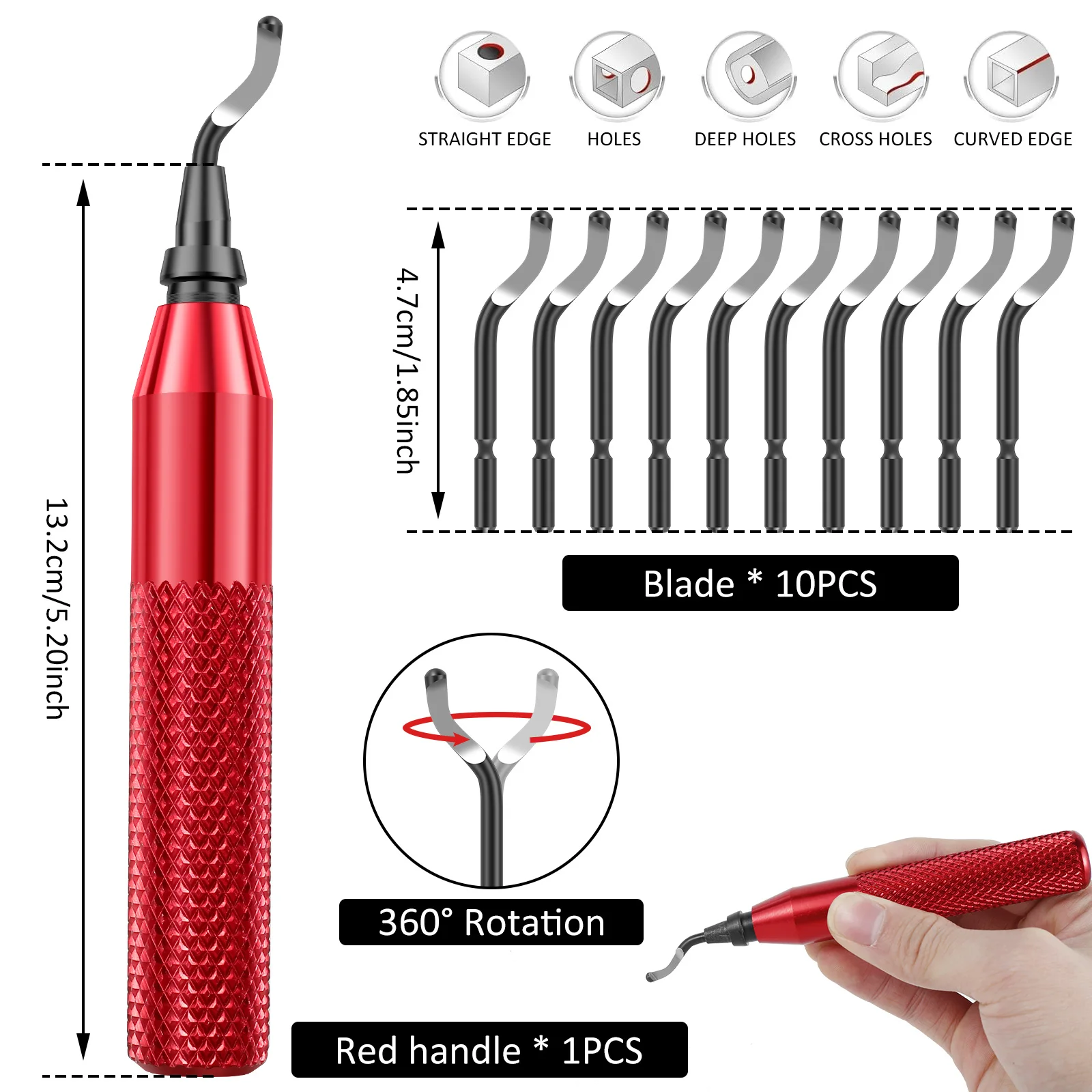 Deburring Tool with 10 Steel Blades Alloy Burr Removal Tool Deburring Tool for Metal, Resin, Copper, PVC Pipes, 3D Printed Edges