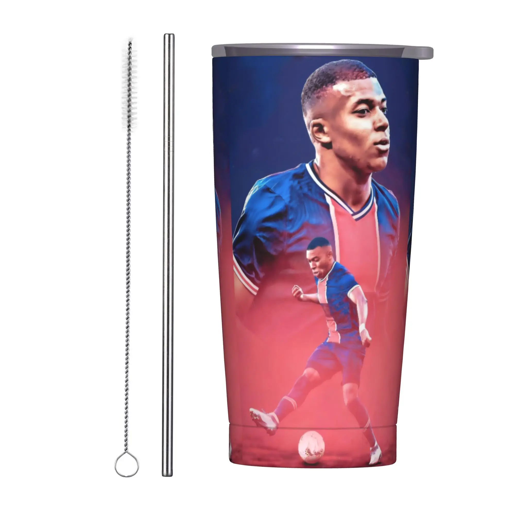 Mbappes Insulated Tumbler with Lid Football Soccer Stainless Steel Thermal Mug Double Wall Water Bottle Cups, 20oz
