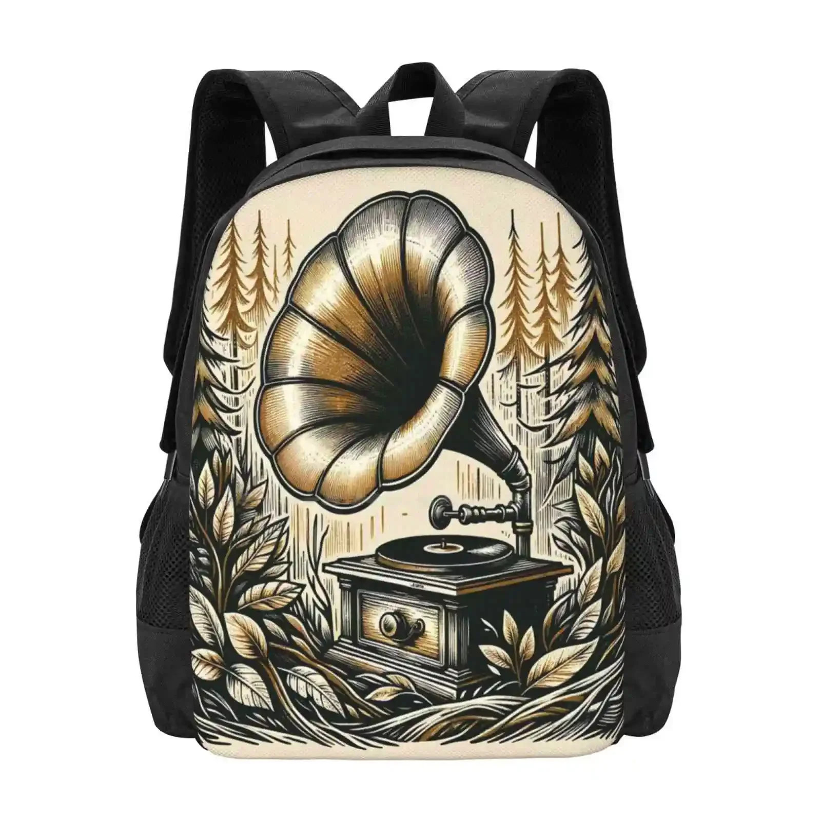 

Forest Symphony On Vintage Vinyl Hot Sale Schoolbag Backpack Fashion Bags Phonograph Nature Music Vinyl Forest Retro Vintage