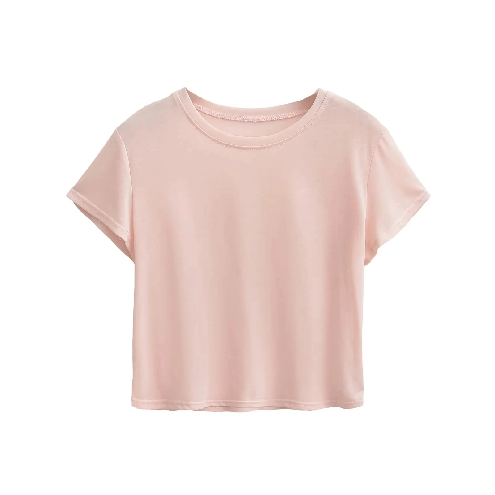 Damska koszulka bazowa Slim Fit z okrągłym dekoltem, oddychająca, wygodna, z wysokim stanem, idealna na lato - nowość.