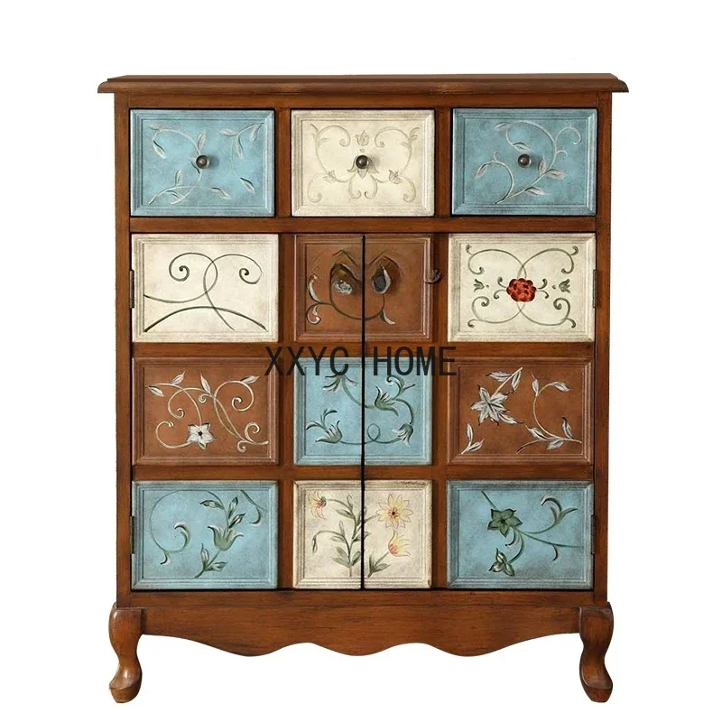 

Country Shoe Cabinet Vintage Side Cabinet Mediterranean Painted Art Furniture