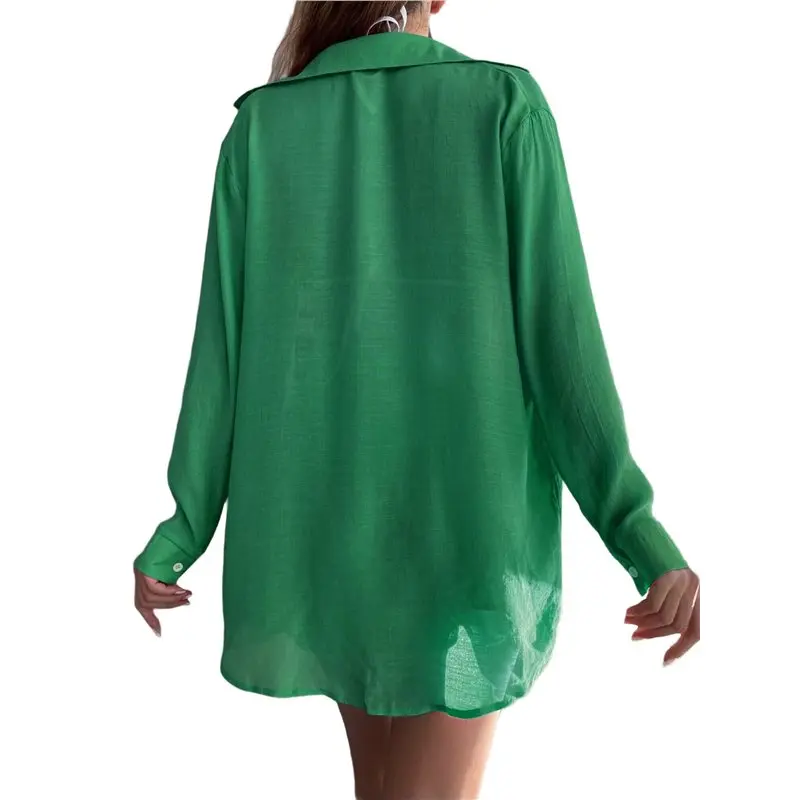 ABRT-Womens Beach Cover Up Loose Shirt Style Sun Protection Set Casual Vacation Bikini Top And Pants Green S