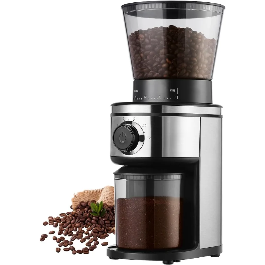 

Burr Coffee Grinder Electric Conical Coffee Bean Grinder With 30 Adjustable Grind Settings For 2-12 Cups Sliver Black