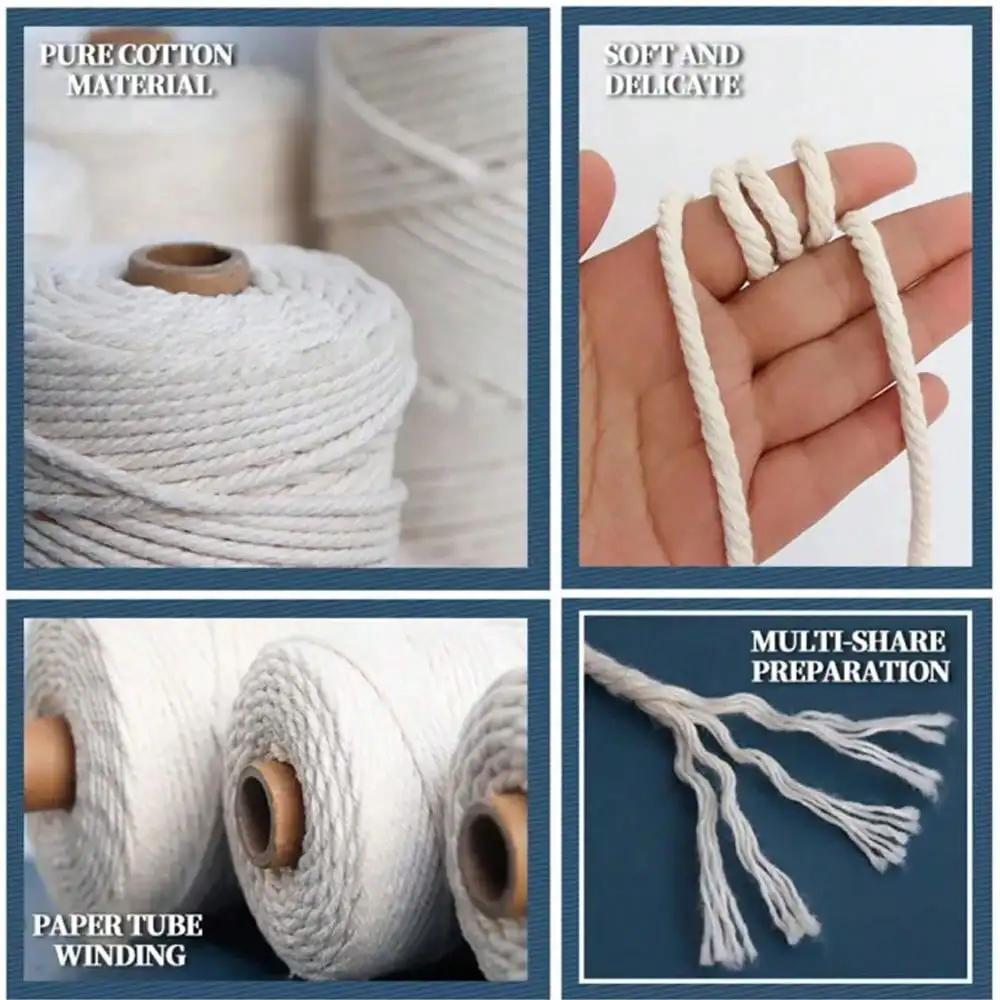 Makramee-Kordel, Seil, Schnur, natürliche Baumwolle, gedrehter Makramee-Garn, geflochten, für Handarbeiten, DIY, Heimtextilien, Dekoration – Detail 8