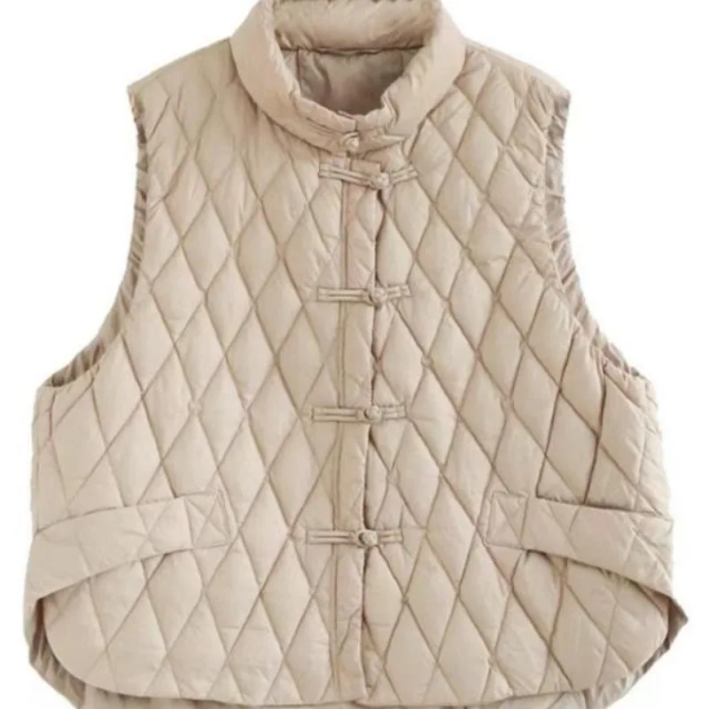 Gilet matelassé en fibre de coton pour femmes, veste légère, gilet design chaud, cardigan vintage, vêtements d'automne et d'hiver