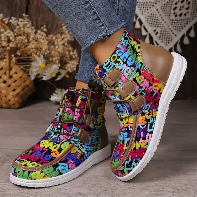 

Print Platform Ankle Boots Femme Casual Lace Up Chelsea Boots 2023 New Winter Fashion Design Fashion Walking Shoes Zapatos Mujer