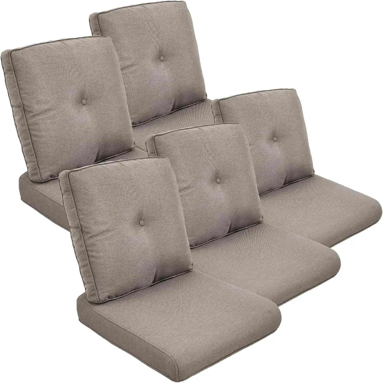 Juego de 5 cojines para sillas de patio, cojín exterior resistente al agua con respaldo alto de 22x24 y cubierta con cremallera para mecedora aliante al aire libre