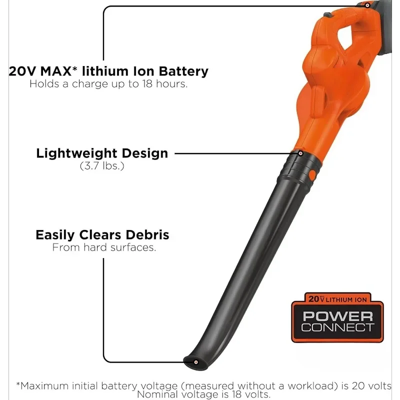 20V MAX Cordless Leaf Blower, Lawn Sweeper, 130 mph Air Speed, Lightweight Design, Battery and Charger Included