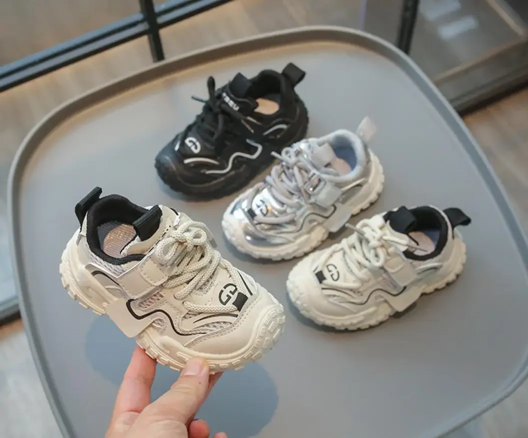 Handsome Boys Sneakers 2024 Spring Autumn Children Solid Colour Breathable Comfortable Running Shoes Girls Sports Casual Shoe
