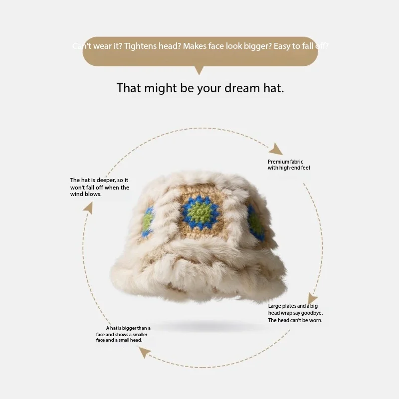 Unisex Warm Fluffy Rabbit Hair Fisherman Hat Lion Awakening Style Small Bucket Autumn Winter Fashion Accessory for Men Women 3