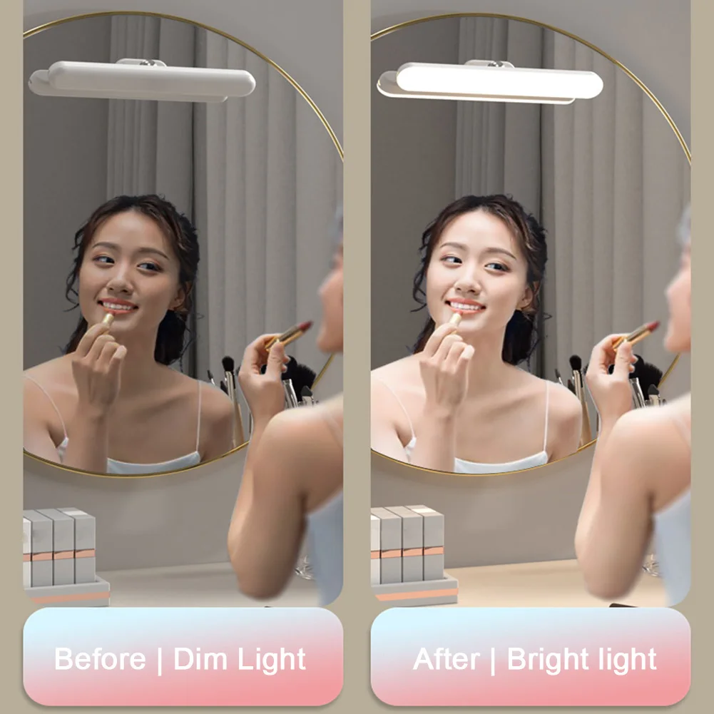 Wireless Makeup Mirror Light Battery Operated LED Eye Protection Light Adjustable Color Brightness & Angle for Home Bathroom