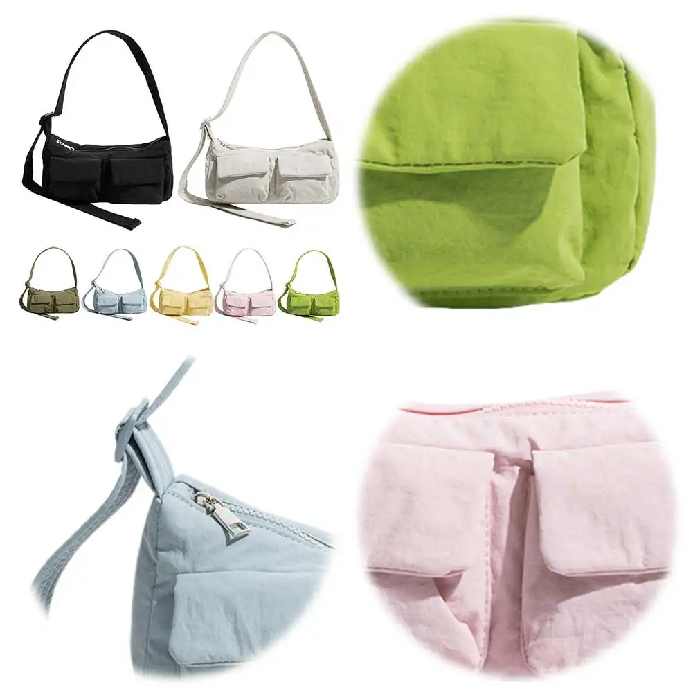 

Women Fashion Shoulder Bag Solid Color Casual Underarm Bag Large Capacity Nylon Crossbody Bag Zipper Closure for Party Vacation