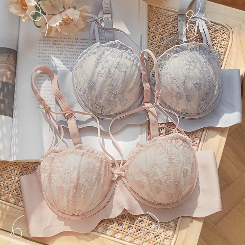 Sexy Spitzen-BH ohne Bügel, 3/4-Cup, Schleifen-Bralette, Kreuzträger, Push-Up, Damenunterwäsche