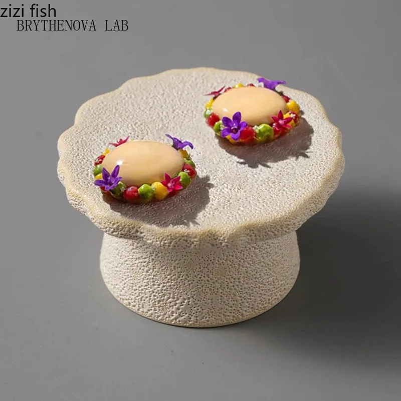 Creative Irregular Ceramic High Foot Dessert Plate Restaurant Sum Dim Plate Molecular Cuisine Display Specialty Tableware