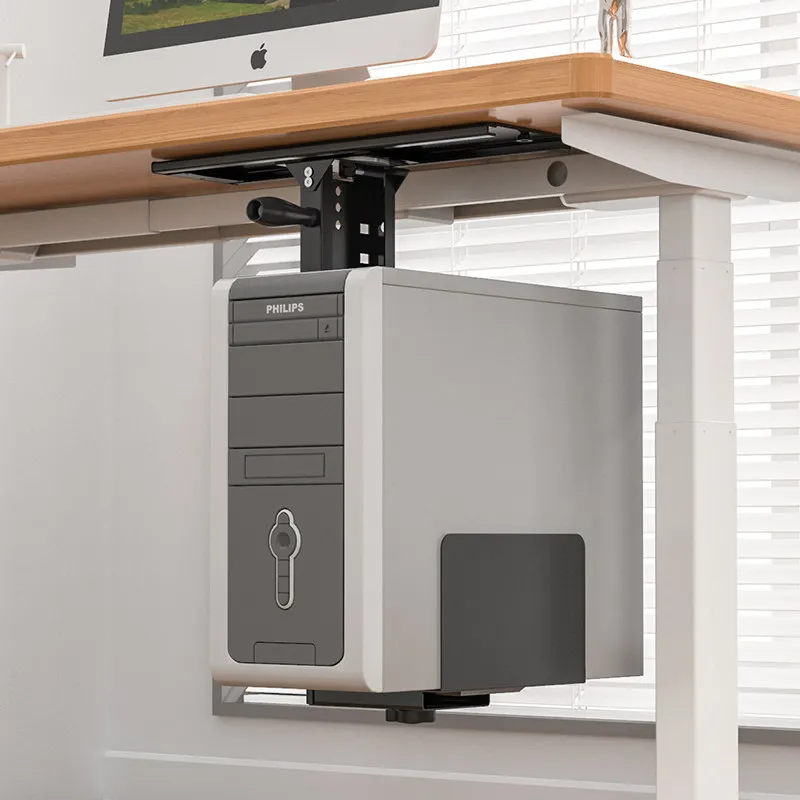 All Steel Pc Case Under Desk Rack, Telescopic Sliding Cpu Mount, 360 Swivel Desktop Stand, Adjustable Suspended Computer Bracket