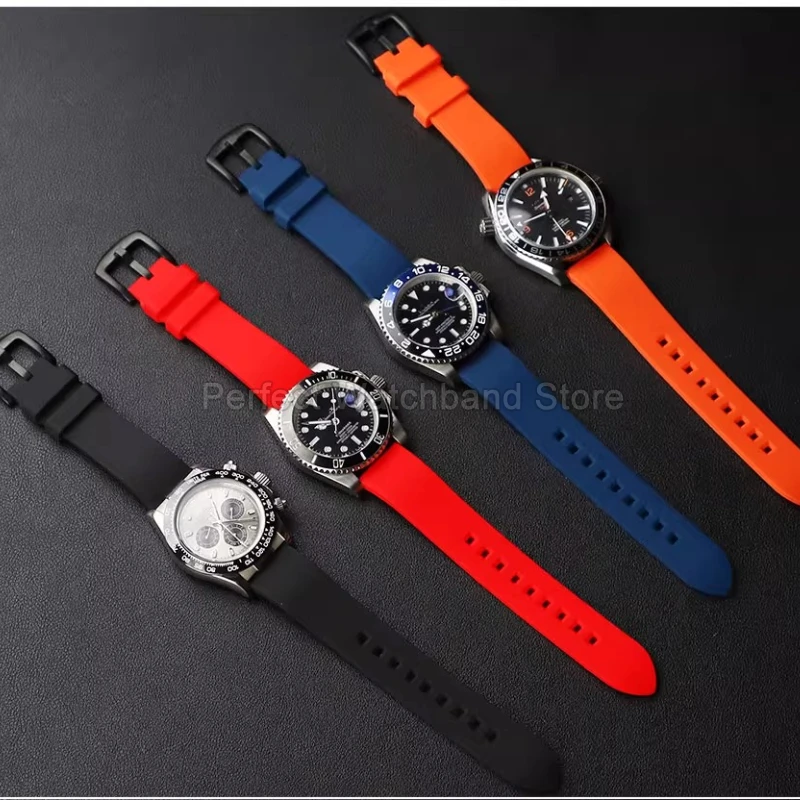 24 22 20mmクイックリリース式伸縮性耐汗シリコン時計ストラップ ブラックオレンジ セイコー5 ロレックス チューダー時計アクセサリー用