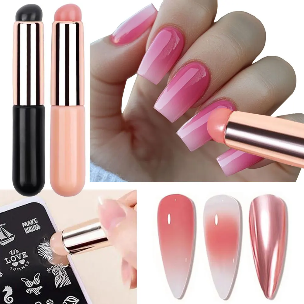1/2PCS Silicone Reusable Chrome Powder Applicator Nail Brush Gradient Effect Smudge Nail Stick Pen Lipstick Makeup Manicure Tool