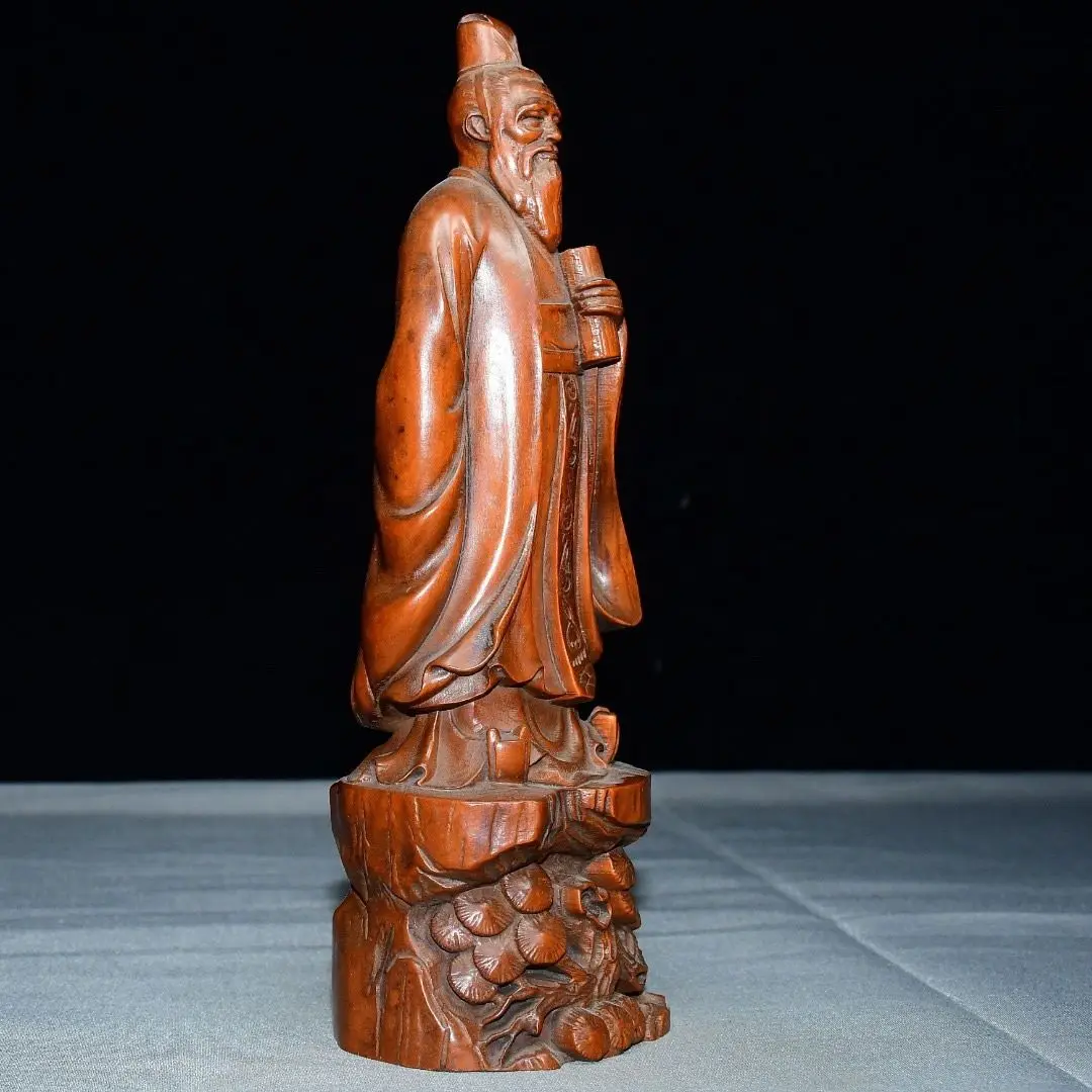 Hand Carved Wood Ancient Literati Confucius Statue Figurine Home Desktop Ornament Craft Gift