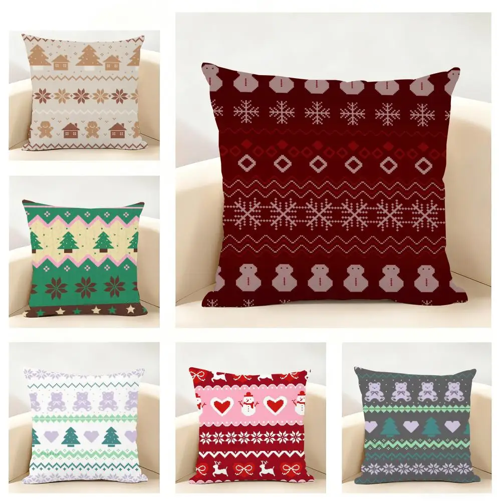 art festive Christmas spirit Cushion Cover Linen Pillowcase Soft  for Sofa Bed Home Room Decor