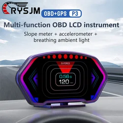 * P3 OBD + GPS Multi-function Instrument LCD Speedometer HUD Head-up Display On-board Computer RPM Slope Meter With Alarm Gauge