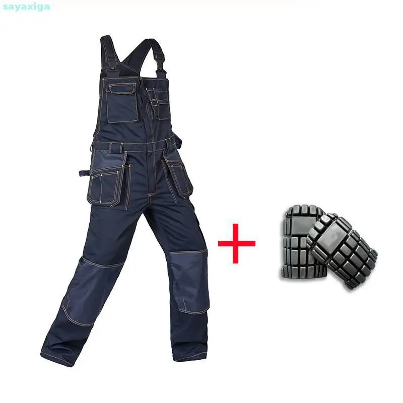 Multi Pocket Work Bib Overalls Men With Knee Pads Working Uniforms Repairman