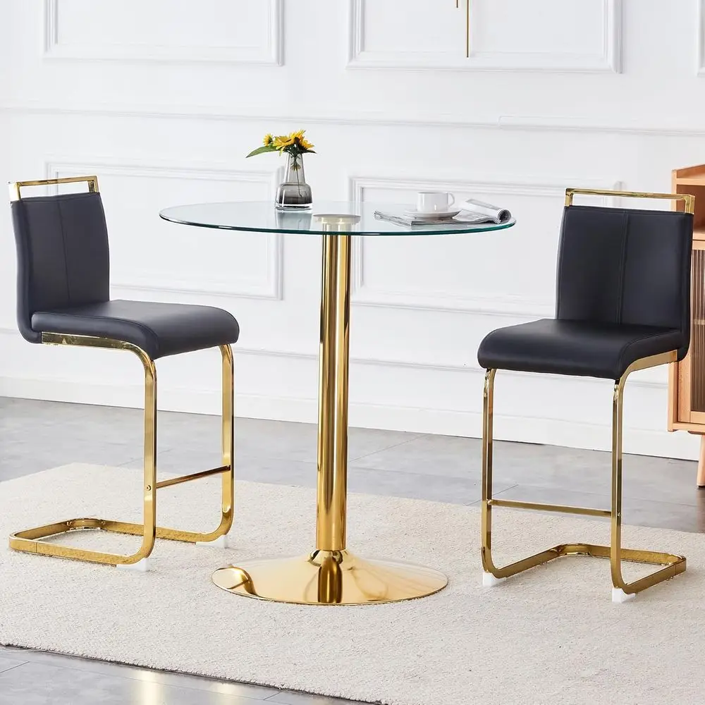 

Round 3-Piece Pub Table Set with Tempered Glass Top and Black Chairs for Counter Height Dining