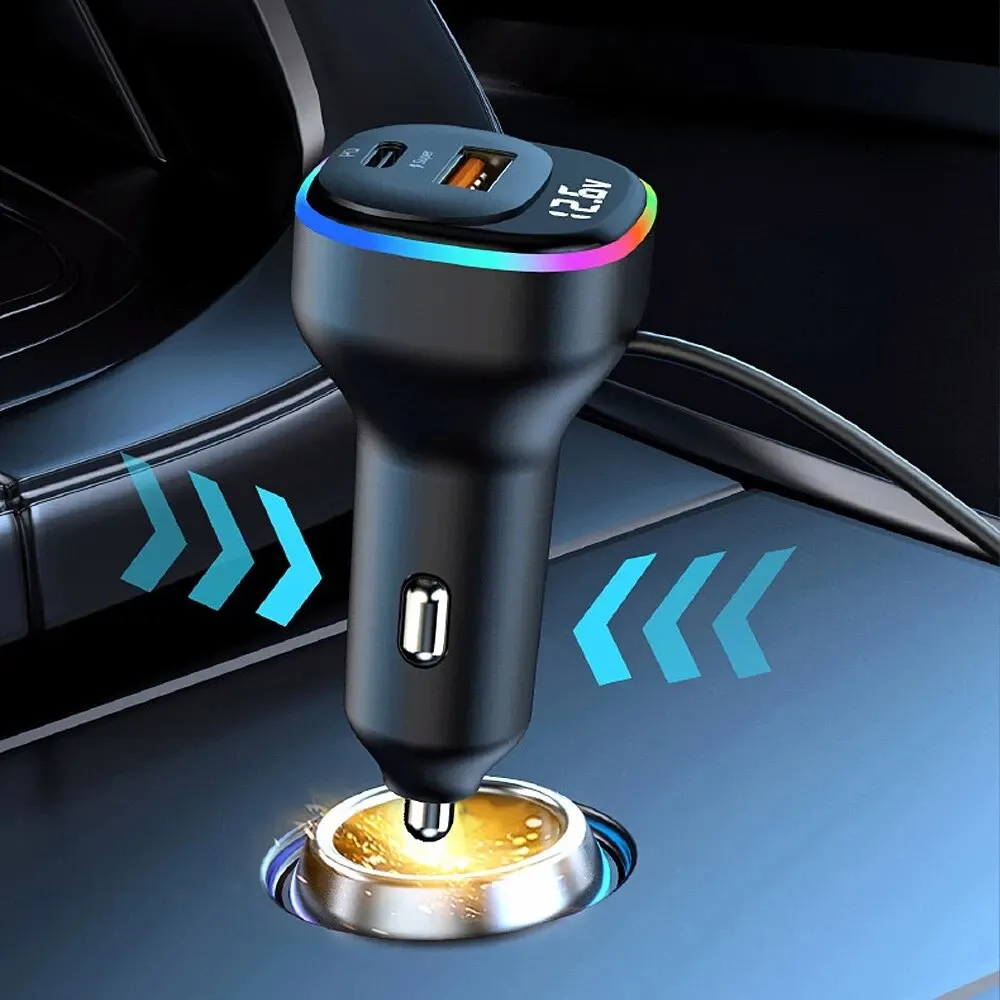 Car Charger Rear Type-C Extension PD QC3.0 Mobile Phone Charging Multifunctional USB Interface 66W Super Fast Charging